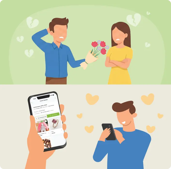 A man searching and ordering gifts for his wife on GyftPro App for Anniversay.